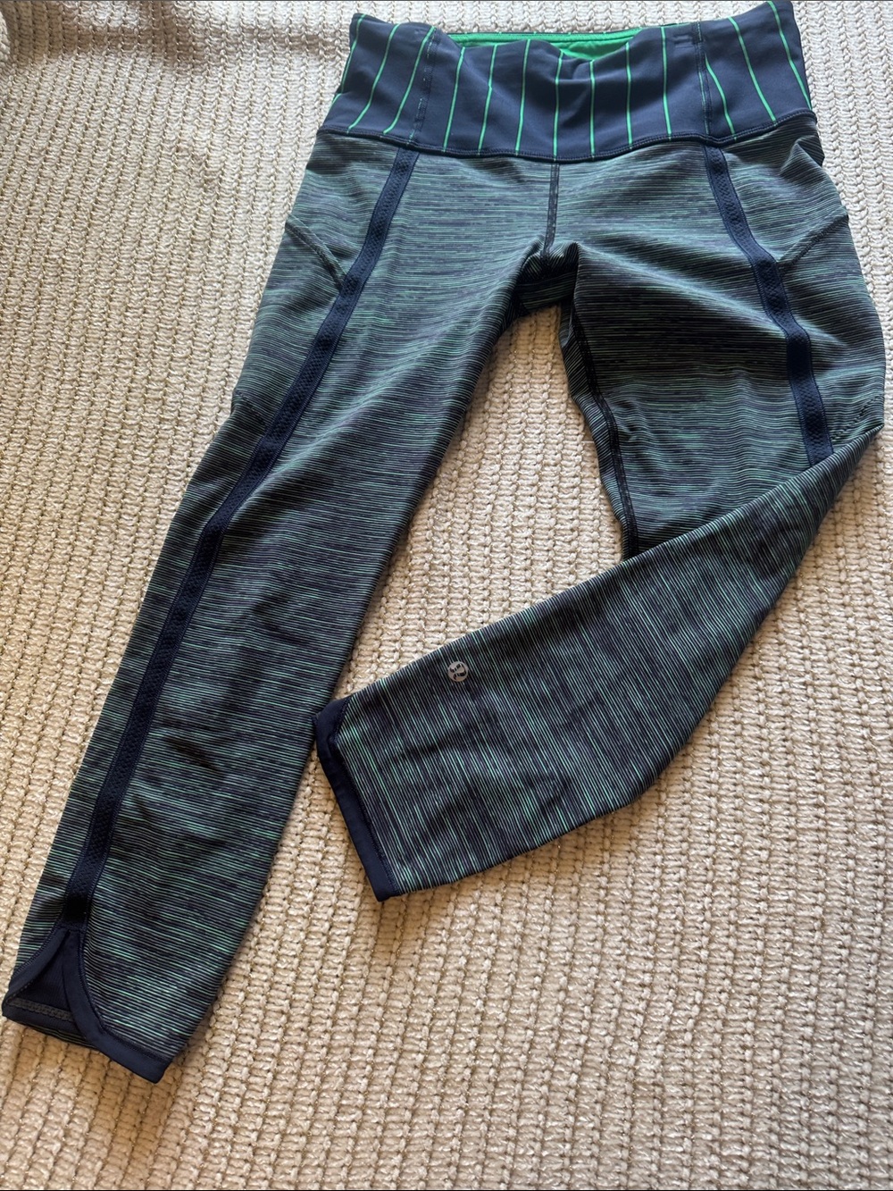 Lululemon Green Striped High-Waist Leggings